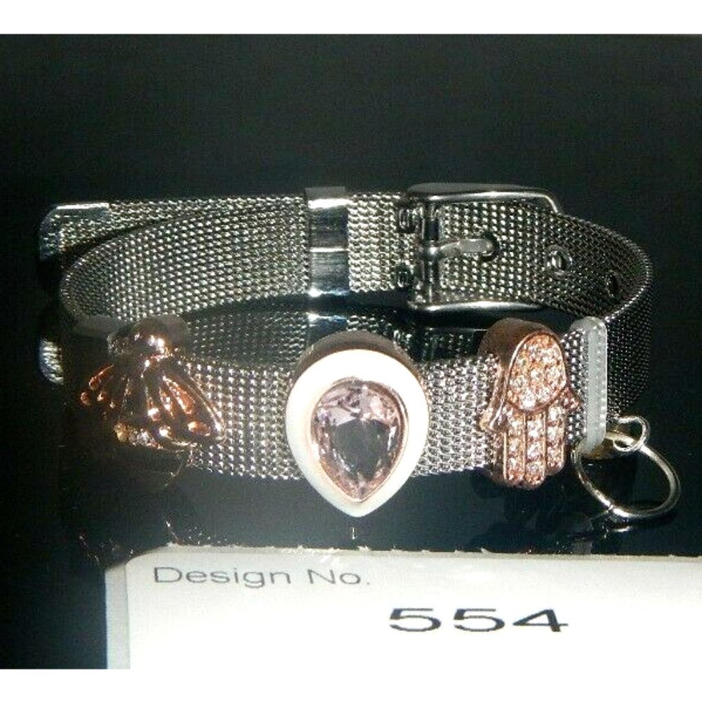 Tiger Eye Gemstone- Stainless Steel Mesh Keeper Bracelet-Band-Slide Charms-554